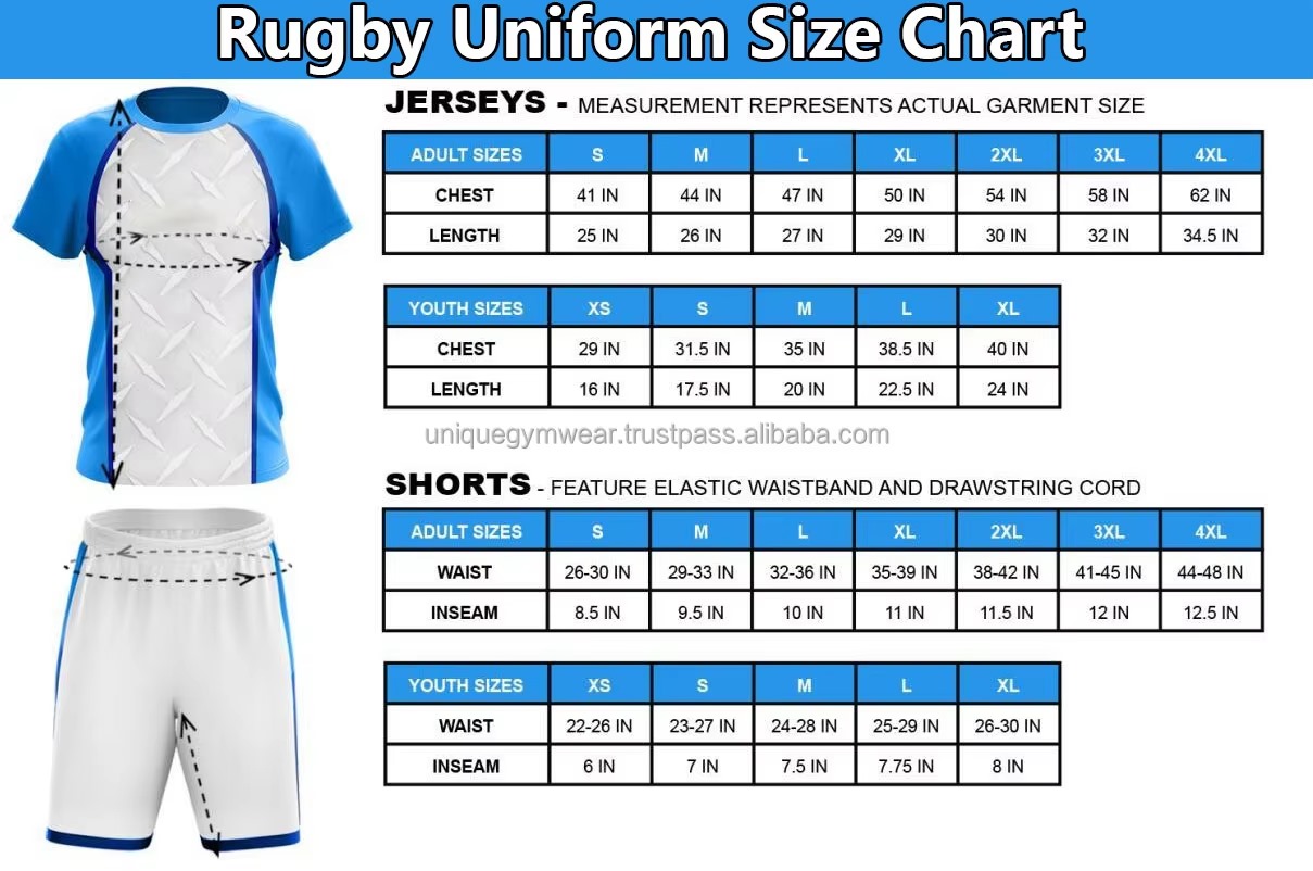 Size Chart for Rugby Uniform